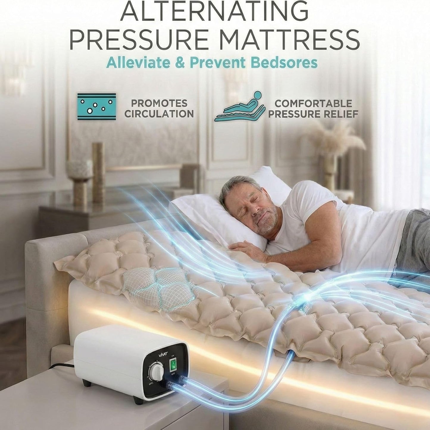 Alternating Air Pressure Mattress Pad - the Original Bed Sore Prevention Solution - Hospital Topper for Bedridden Patients - Includes Waterproof, Breathable Ulcer Cushion & Whisper Quiet Pump