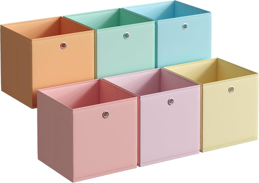 Storage Cubes, Set of 6 Foldable Storage Boxes, 13 X 13 X 13 Inches, Closet Organizers for Shelf, Rainbow Storage Bins, Colorful Fabric Bins for Bedroom, Living Room URFB233X01