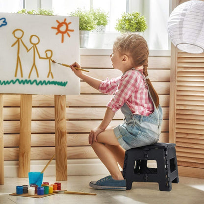 Folding Step Stool 9 Inch, Sturdy Collapsible Kitchen Step Stool Foldable for Kids, Toddlers & Adults, Non Slip Lightweight Foot Stools with Handle, Holds 300 Lbs Ideal for Bathroom Bedroom