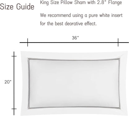 White Pillow Shams King Size Set of 2, 100% Cotton Luxury Hotel 3-Lines Embroidered Pillowcases, 400TC Sateen Weave Decorative Pillow Cases with Envelope Closure for Bedding, 20X36 Inches