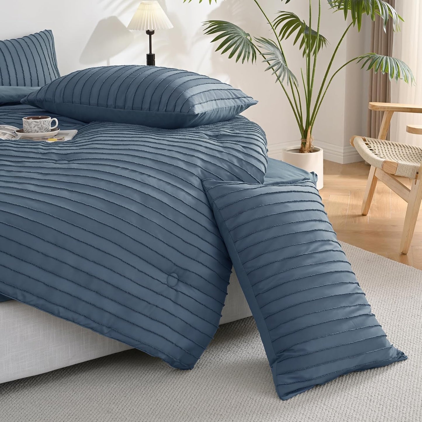 Pillowcases King Size Blue 2 Pack Boho Striped Bed Pillow Covers 20X36In Polyester Envelope Pillow Shams Tufted Bohemian Textured (Pillows Are Not Included)