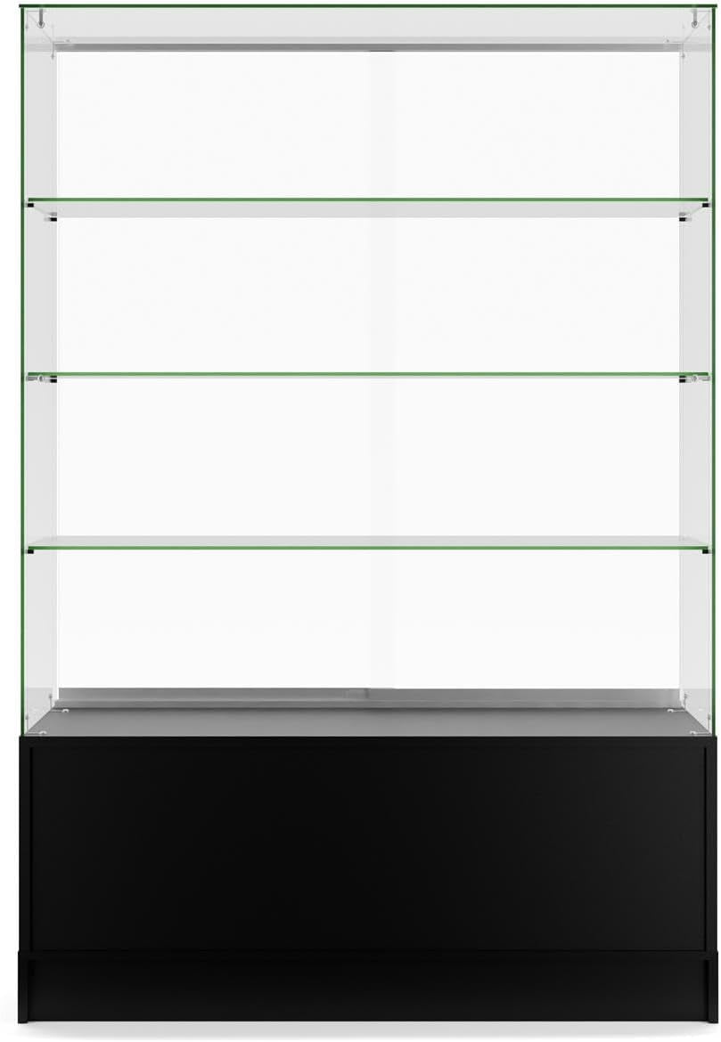 48 Inch Glass Display Cabinet with 3 Glass Shelves, Separate Storage Area in Base, Sliding Doors (Black)