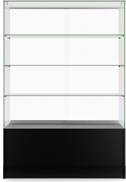 48 Inch Glass Display Cabinet with 3 Glass Shelves, Separate Storage Area in Base, Sliding Doors (Black)