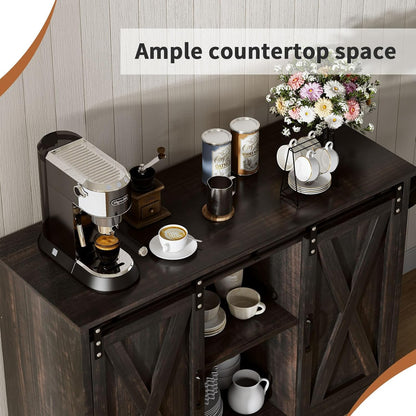 Coffee Bar Cabinet with Sliding Barn Doors, 42” Sideboard Buffet Cabinet with Storage, Farmhouse Coffee Bar Station Table Liquor Wine Bar with Shelves for Kitchen, Espresso