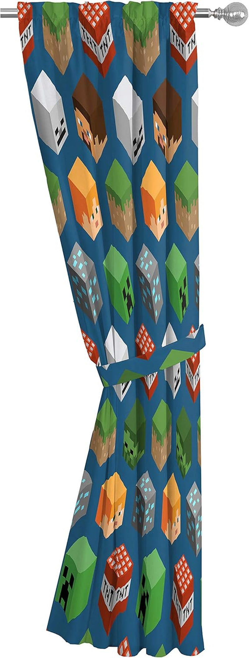 Minecraft Isometric Blue 63 in Drapes 4 Piece Set - Beautiful Room Decor&Easy Set Up, Bedding Features Creeper - Window Curtains Include 2 Panels&2 Tiebacks (Official Minecraft Product)