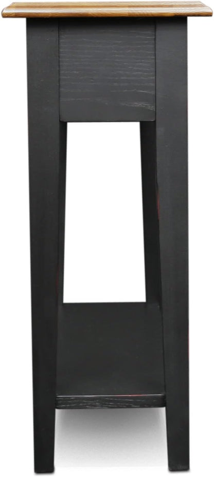 Haven Ridge Narrow Solid Wood Side Table with Drawer and Shelf, Medium Oak Brown and Slate Black, Perfect for Living Rooms, Bedrooms, and Small Spaces – , 9017-SL