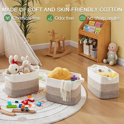 Storage Basket, Woven Baskets for Storage, Cotton Rope Basket for Toys,Towel Baskets for Bathroom - Pack of 3, Gradient Yellow