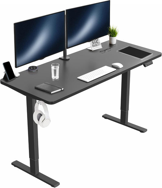 Electric 60 X 24 in Standing Desk, Memory Height Adjustment, 1B Series, Holds 220 Lbs, One-Piece Black Top, Black Frame, DESK-KIT-1B6B
