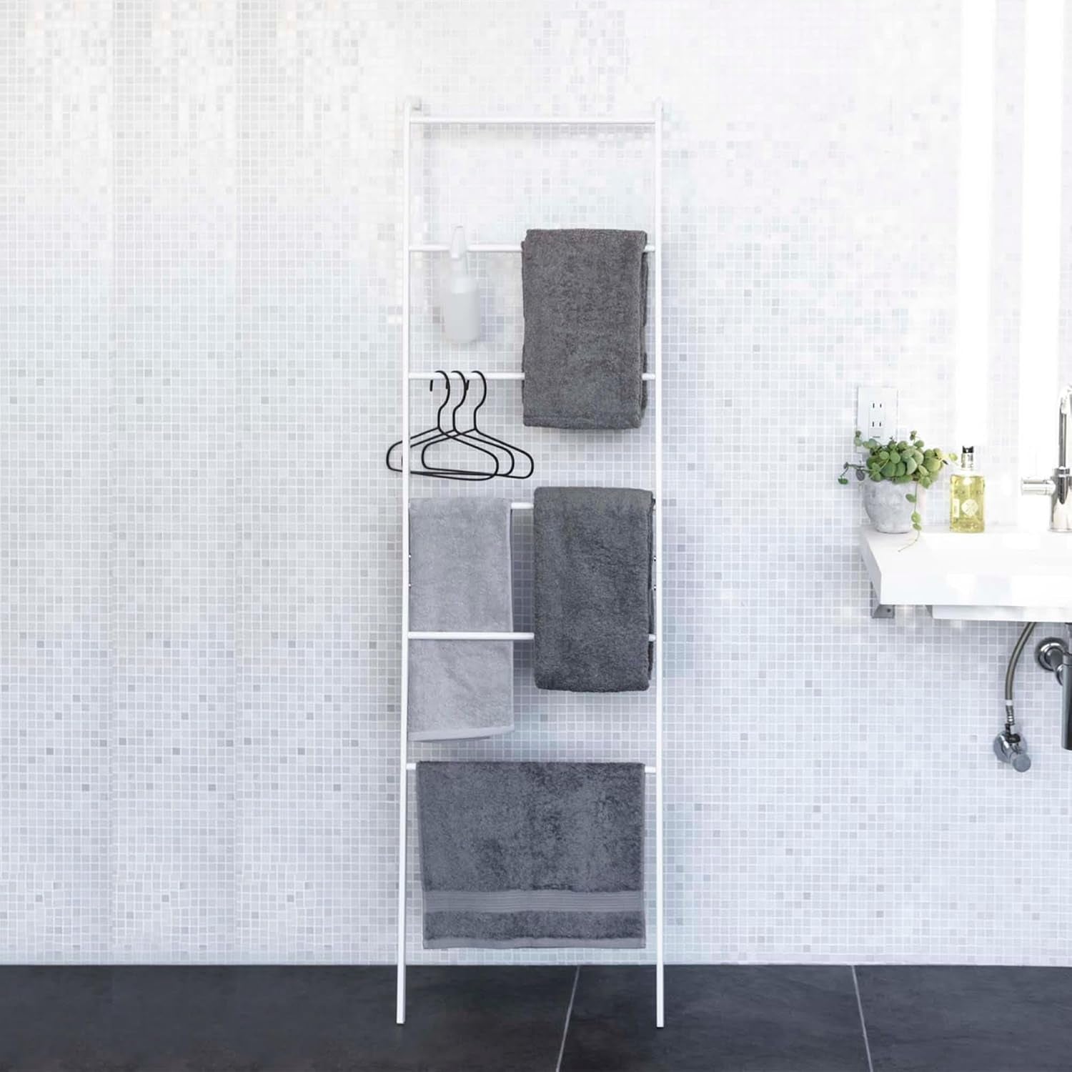 Home Plate Leaning Ladder Hanger - Bathroom Storage Rack Holder Stand, 63" - Steel