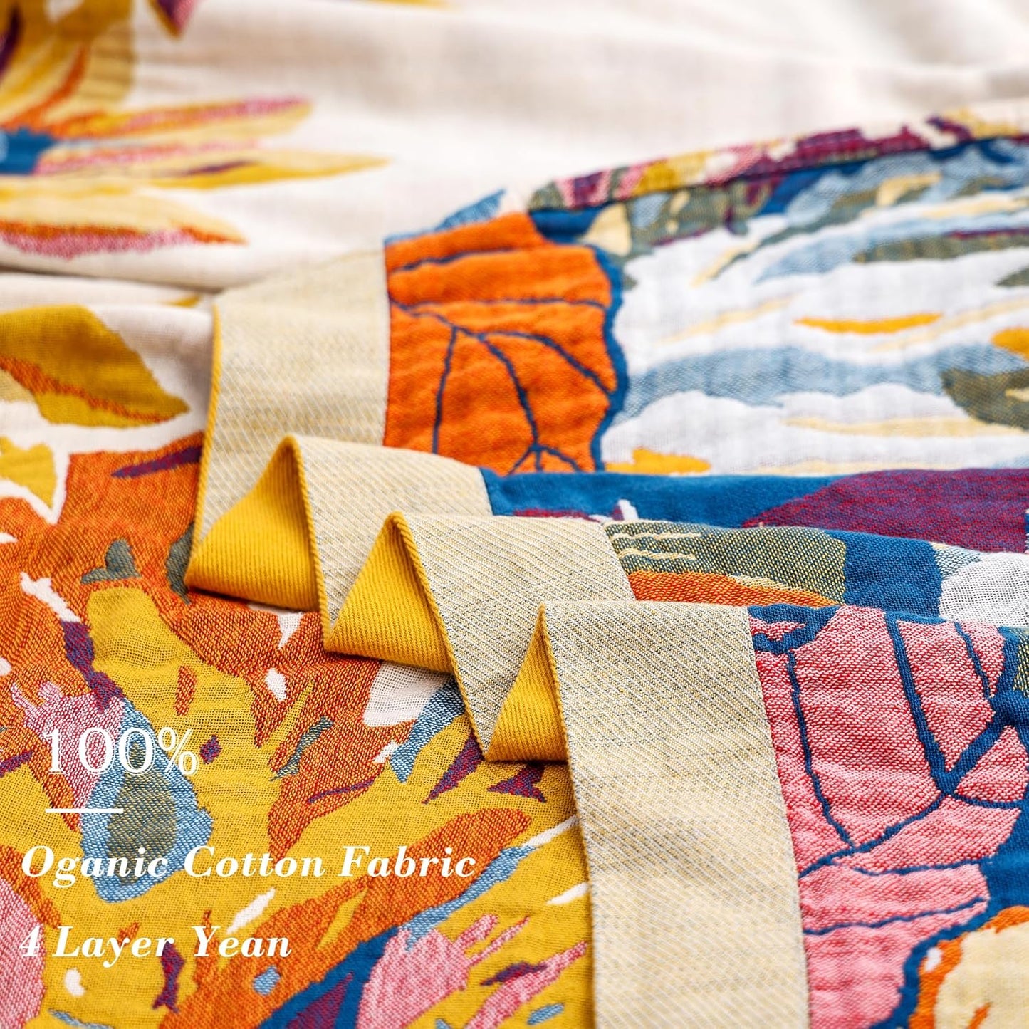 Boho Throw Blanket 60" X 80", 100% Organic Cotton Skin-Friendly Lightweight Ultra Soft Bed Quilt Throw - Fall Floral Butterfly Farmhouse Decor Blanket for Sofa Couch Chair and Gift.