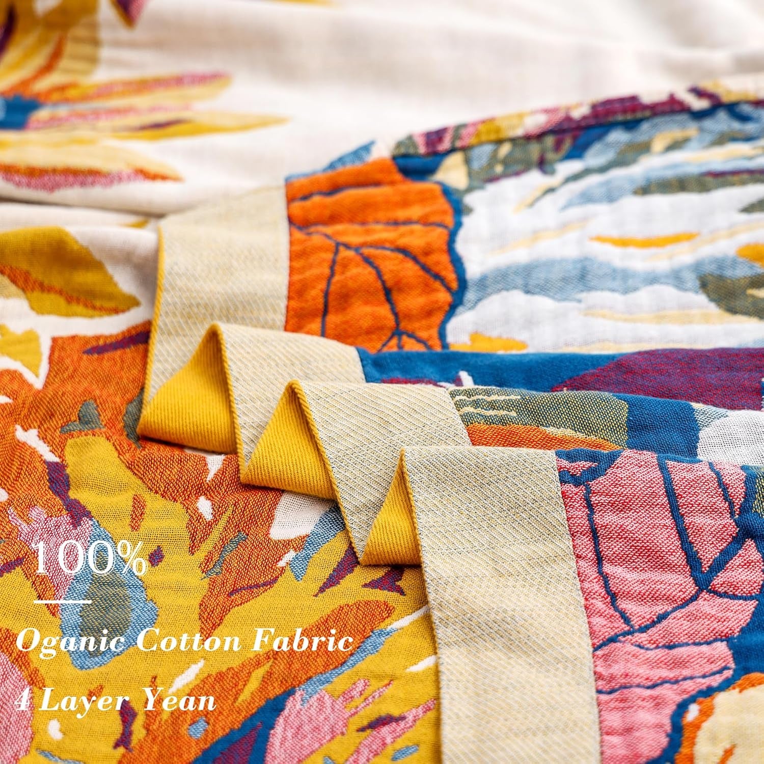 Boho Throw Blanket 60" X 80", 100% Organic Cotton Skin-Friendly Lightweight Ultra Soft Bed Quilt Throw - Fall Floral Butterfly Farmhouse Decor Blanket for Sofa Couch Chair and Gift.