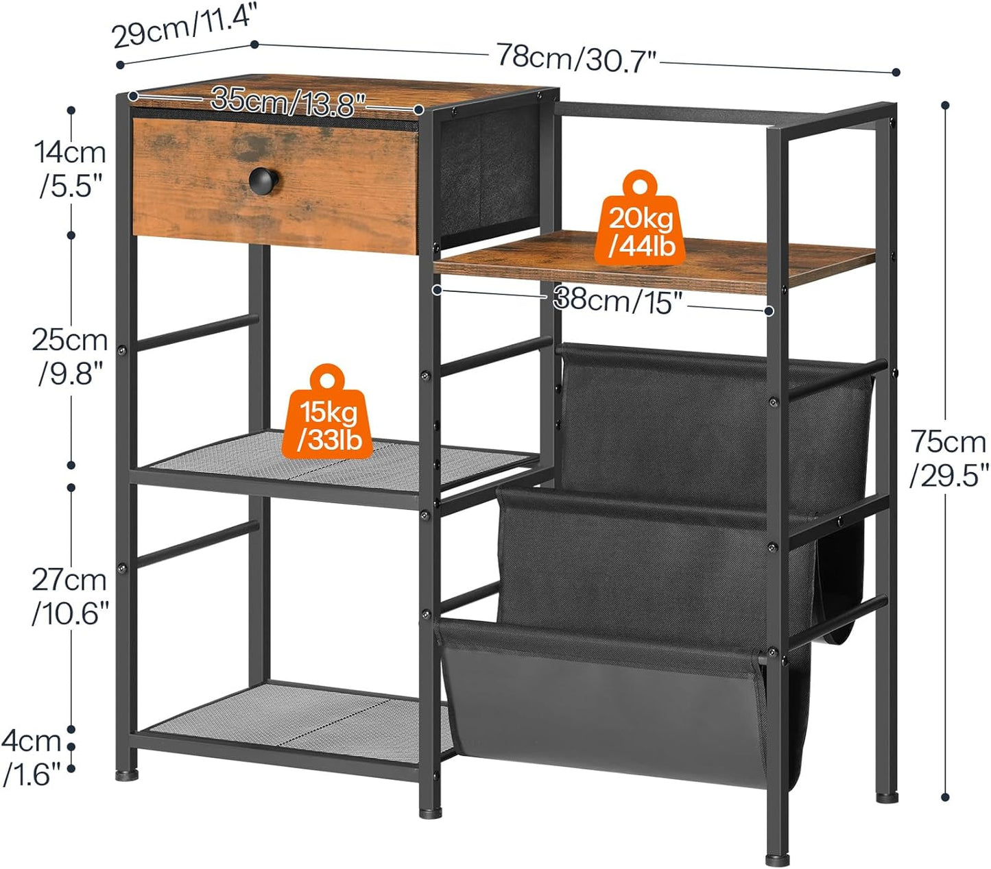 Record Player Stand with Vinyl Storage, Turntable Stand with Record Storage and Display Shelf, Media Cabinet with Drawer for Living Room, Bedroom,Rustic Brown BF75CJ01