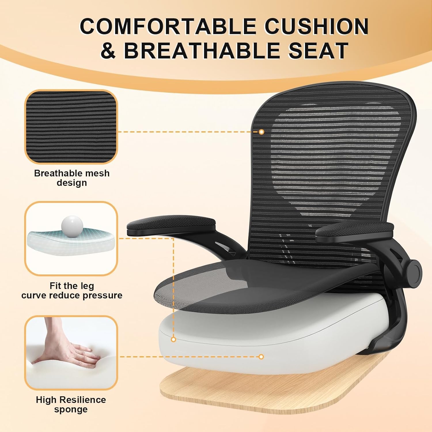 Office Chair, Ergonomic Desk Chairs 330LBS Capacity High Back Mesh Computer Chair with Flip-Up Armrests, Comfy Work Chair with Adjustable Lumbar Support, Rolling Chair