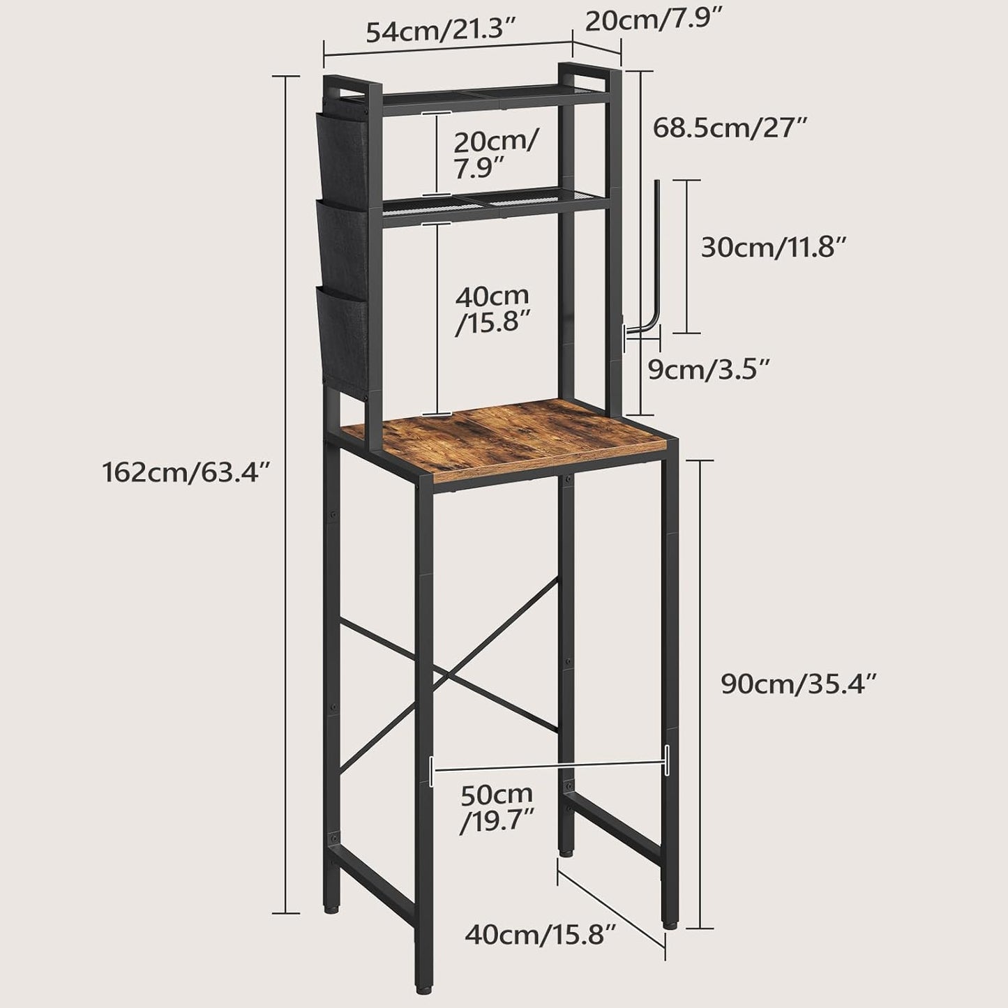 Bakers Rack with Mini Fridge Shelf, 3-Tier Microwave Stand, Coffee Bar Station with Paper Holder, Freestanding Kitchen Storage Rack, for Kitchen, Rustic Brown and Black BRHR5401