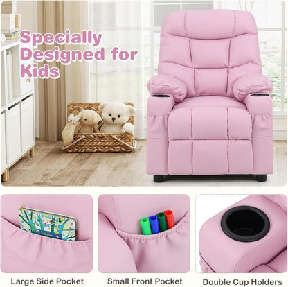 Kids Recliner Chair with Cup Holder, Adjustable Lounge Chair W/Footrest & Side Pockets for Children Boys Girls Room, Ergonomic Toddler Furniture Sofa, Kids Pink Recliner (Pink)