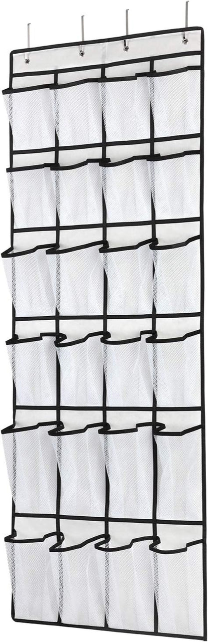Over the Door Shoe Organizer, Hanging Shoe Organizer with 24 Mesh Large Pockets Door Shoe Rack Organizer for Men Women Kids Hanging Shoe Storage Bag.(White