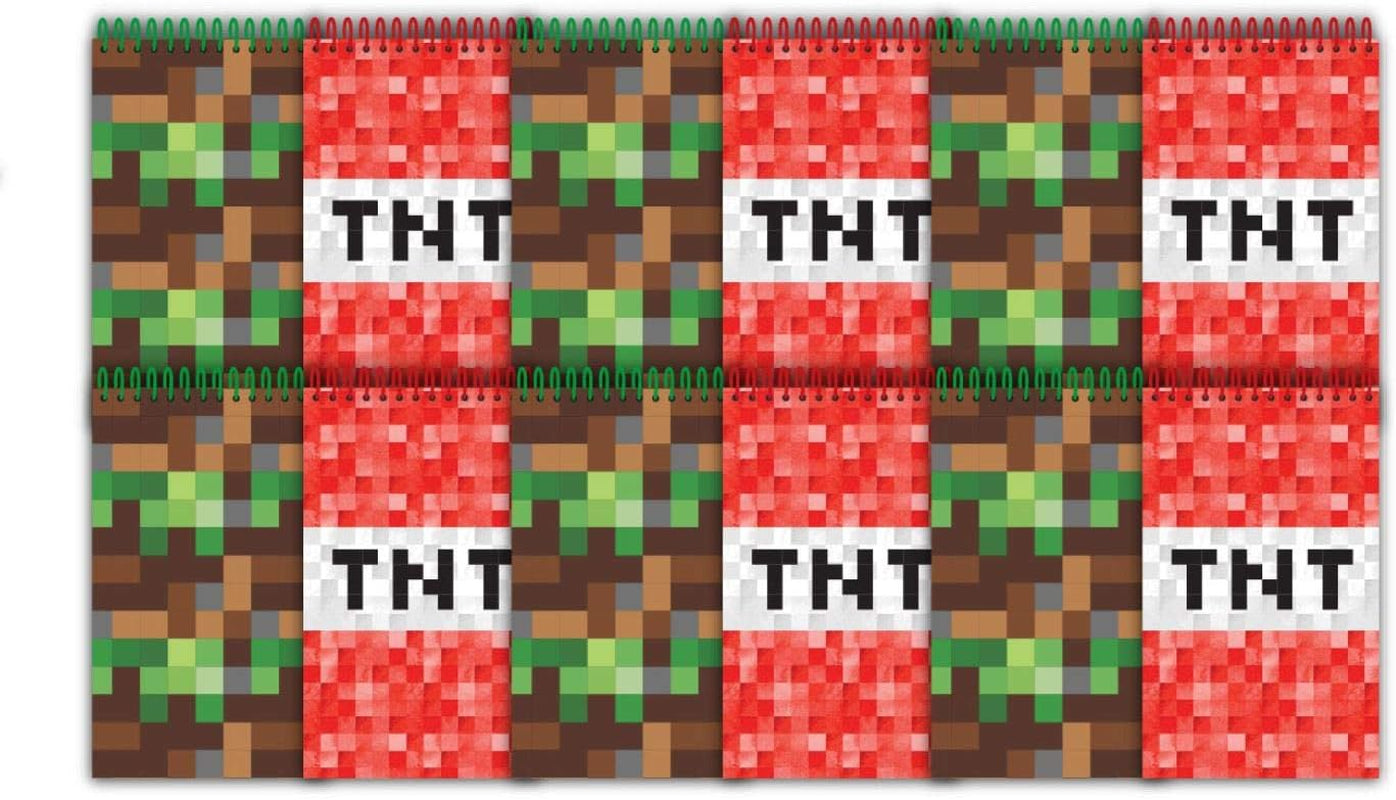 Pixel Miner Party Favor Set of 60 Pcs (12 Party Favor Treat Goody Bags with Handles, 24 Self-Ink Stamps for Kids, 12 Multi-Point Pencils, 12 Small Spiral Notepads)