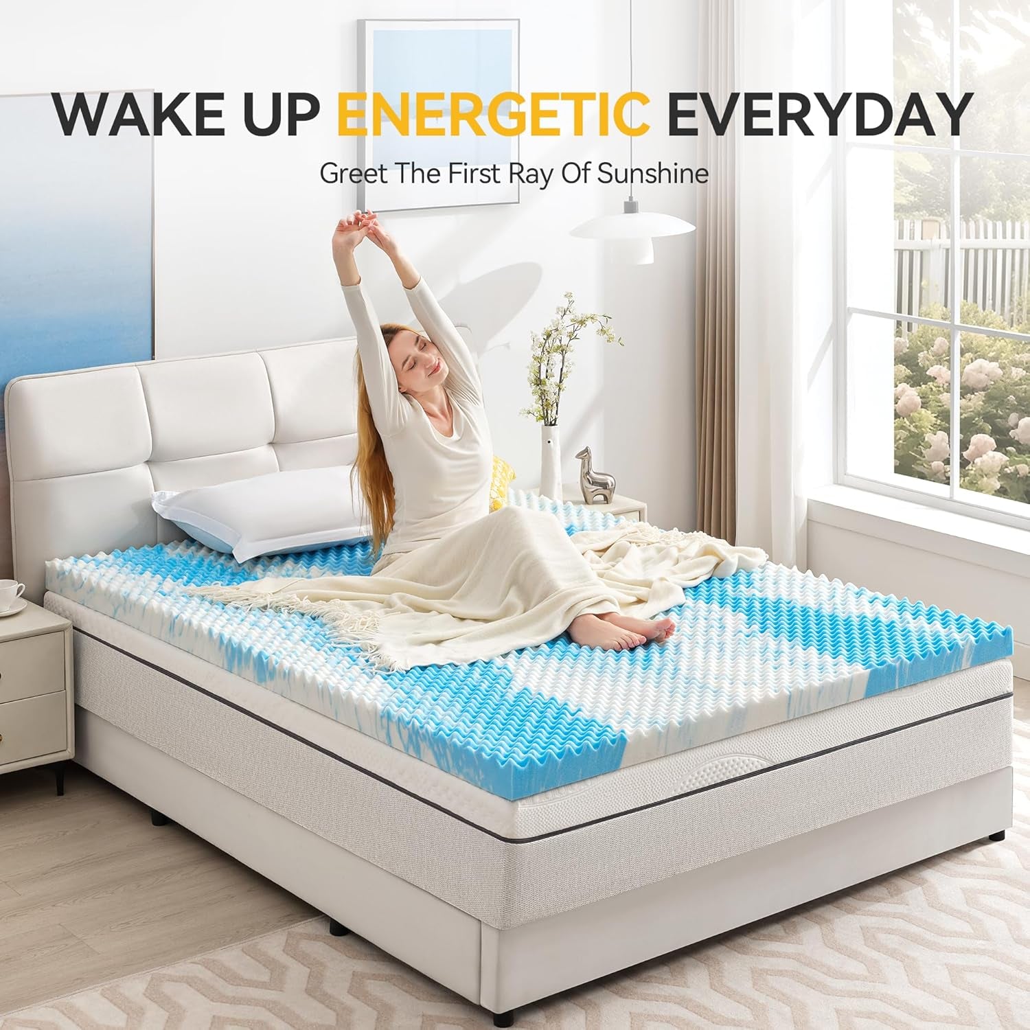 2 Inch Egg Crate Memory Foam Mattress Topper Twin Size, Soft Mattress Pad for Back Pain Relief, Bed Topper, Certipur-Us Certified, Blue