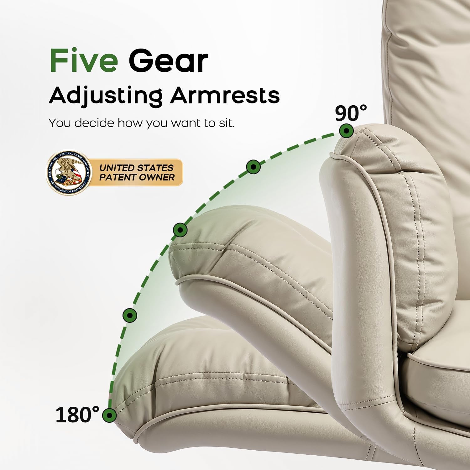 Criss Cross Chair with Armrests & Wheels for Cross-Legged Sitting ，Comfortable Adjustable Swivel Office Desk Chair –PU Leather Vanity Chair for Home, Makeup and Bedroom (Cream)