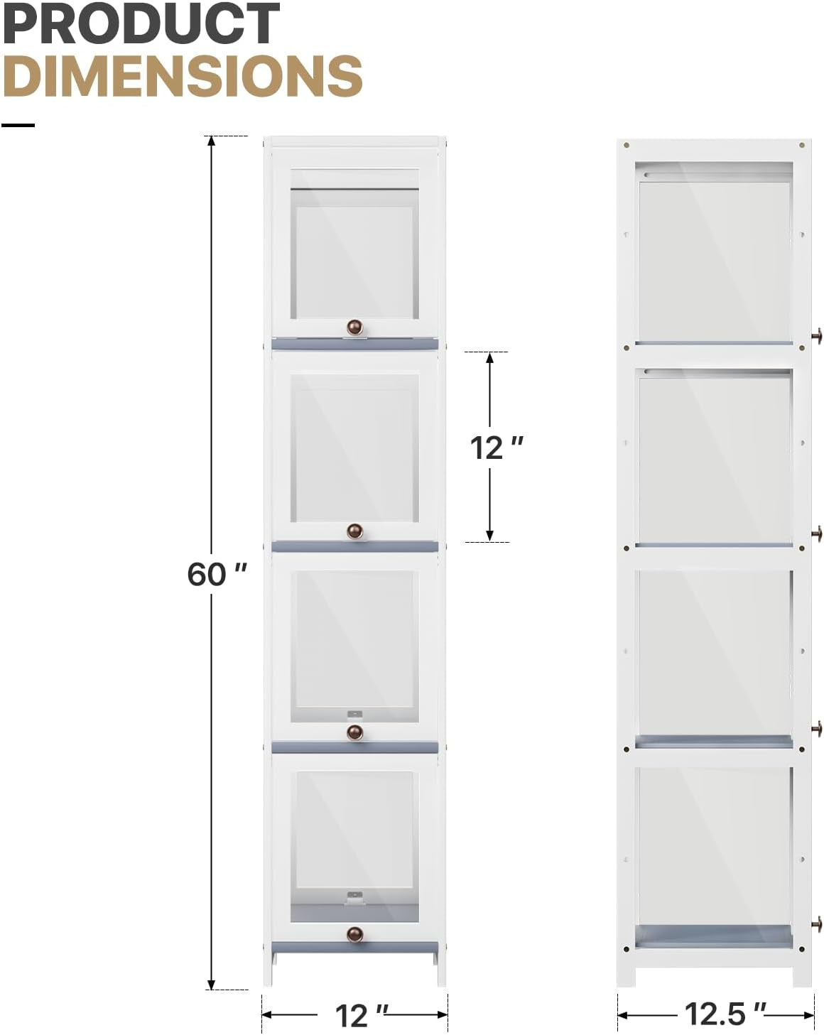 60" Tall Slim Narrow Clear Display Cabinet with Acrylic Door Curio Cabinet Display Case Corner Shelves Collection Display Case, White
