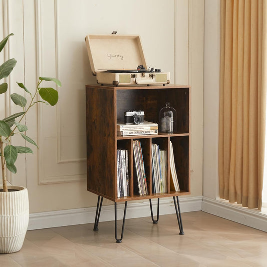 Record Player Stand with Vinyl Storage, Vinyl Record Storage Cabinet Holds up to 150 Albums, End Table for Record Player, Turntable Stand for Living Room, Brown