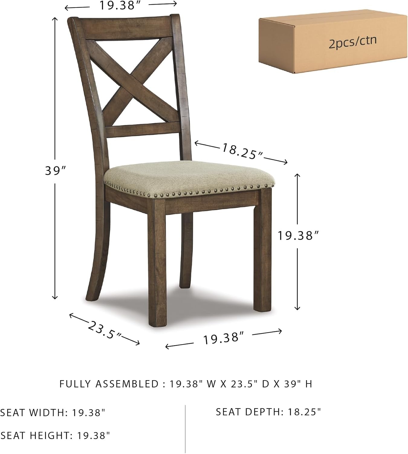 Moriville Modern Farmhouse 19" Upholstered Dining Room Chair, 2 Count, Brown