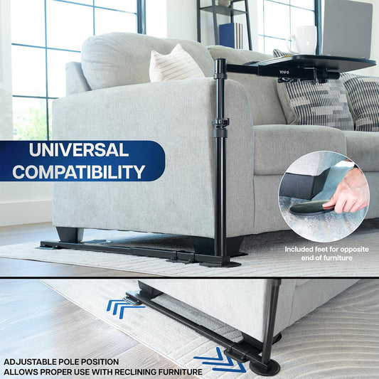 20 Inch over Couch Swivel Table, Laptop Desk for Remote Work, Portable Recliner Workstation with Height Adjustable Swing Arm, Black, DESK-ST02C