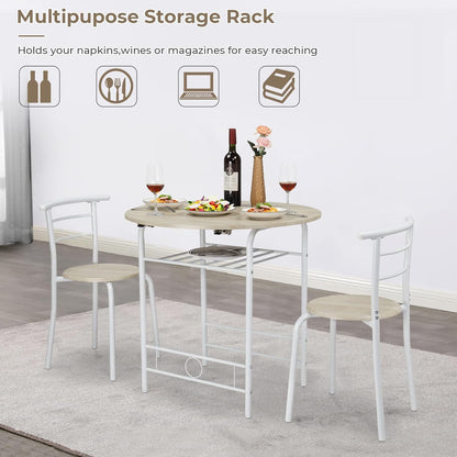 31.5" Drop Leaf Dining Table 3 Pieces for Small Space,Small Kitchen Table Set for 2,Round Folding Table with 2 Chairs for Home,Kitchen,Apartment,White&Oak