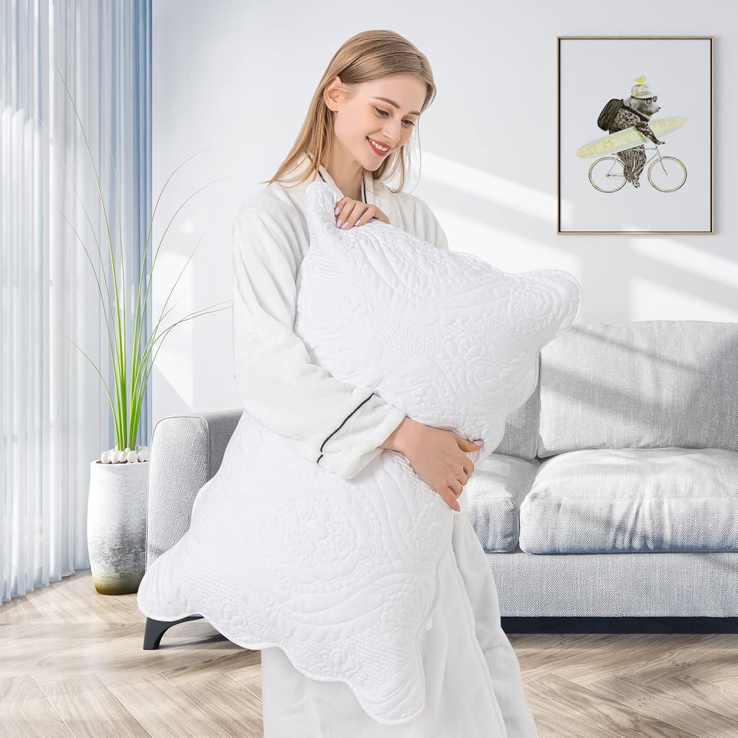 Quilted Pillow Shams Set of 2, Decorative Microfiber King Bed Pillow Shams, Soft Breathable Pillow Covers with Envelope Closure (White, 2Pcs:20 X 36Inch)