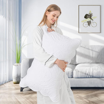 Quilted Pillow Shams Set of 2, Decorative Microfiber King Bed Pillow Shams, Soft Breathable Pillow Covers with Envelope Closure (White, 2Pcs:20 X 36Inch)