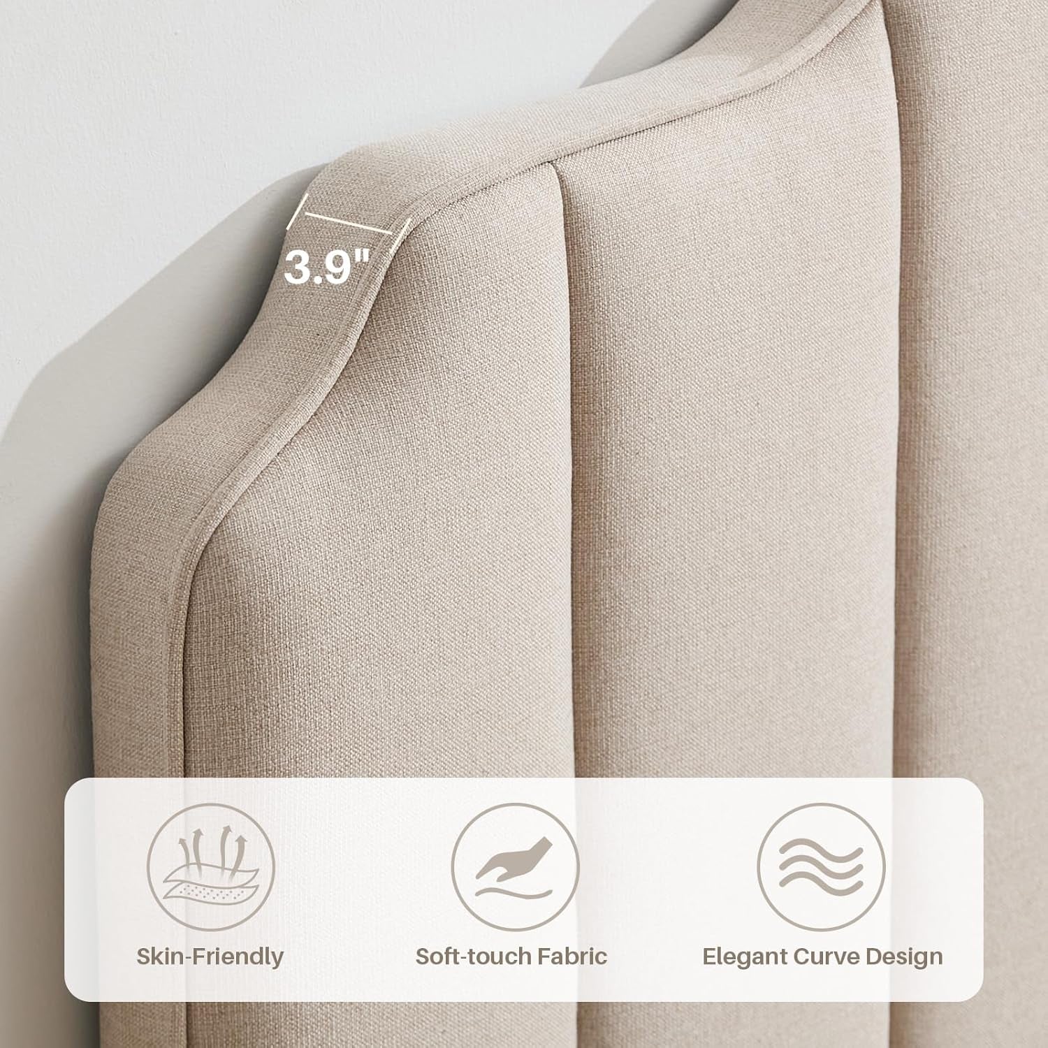 King Size Headboard Light Brown Upholstered Headboard Adjustable Height&Width Linen Headboards Modern Vertical Channel Design Bed Head Board, Light Brown