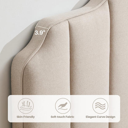 King Size Headboard Light Brown Upholstered Headboard Adjustable Height&Width Linen Headboards Modern Vertical Channel Design Bed Head Board, Light Brown