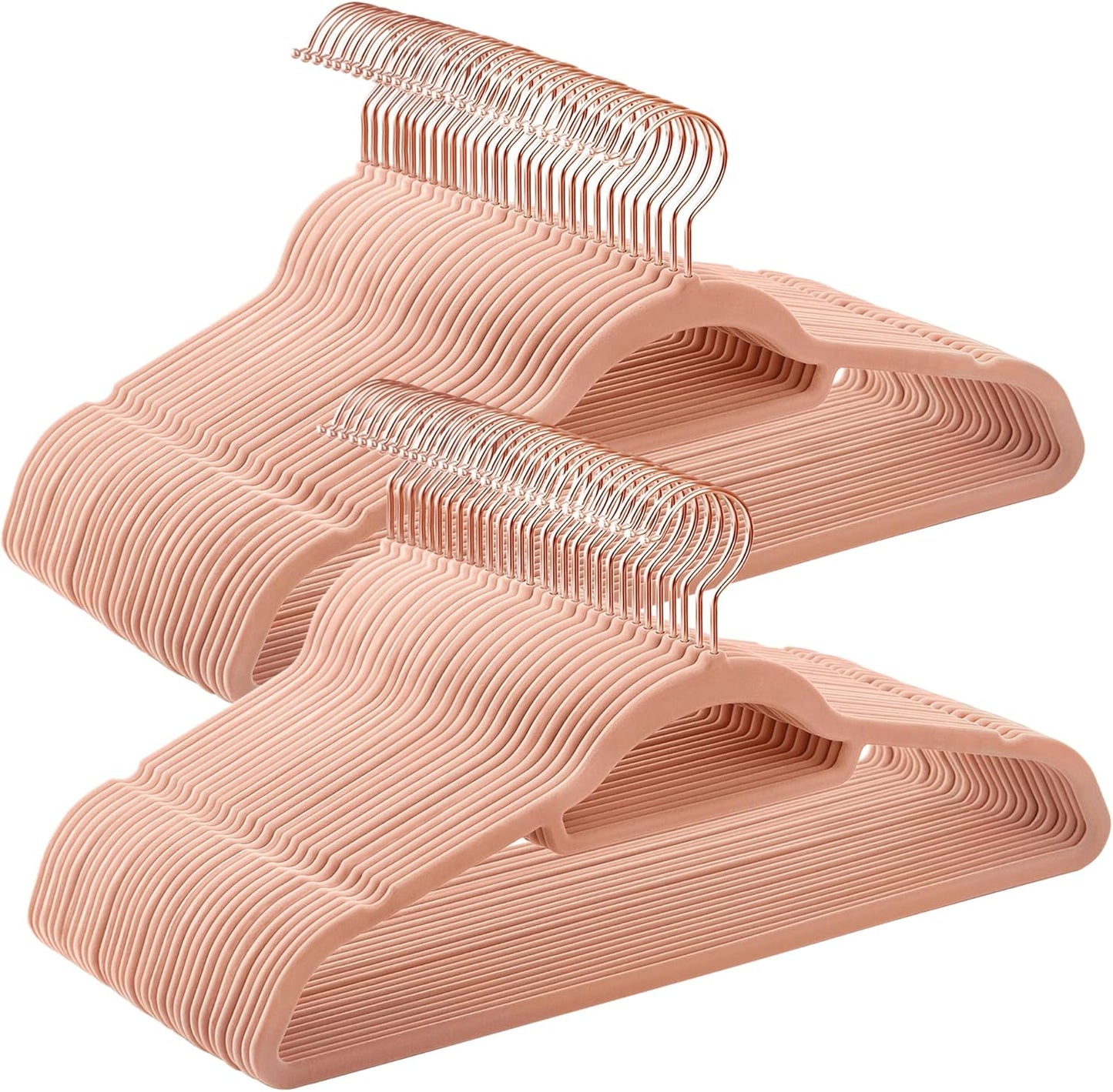 Velvet Hangers, Set of 50 Clothes Hanger with Rose Gold Swivel Hook, Non-Slip, and Space-Saving, 0.2-Inch Thick, 17.1-Inch Long for Coat, Shirt, Dress, Pants, Tie, Coral Pink UCRF21PK50