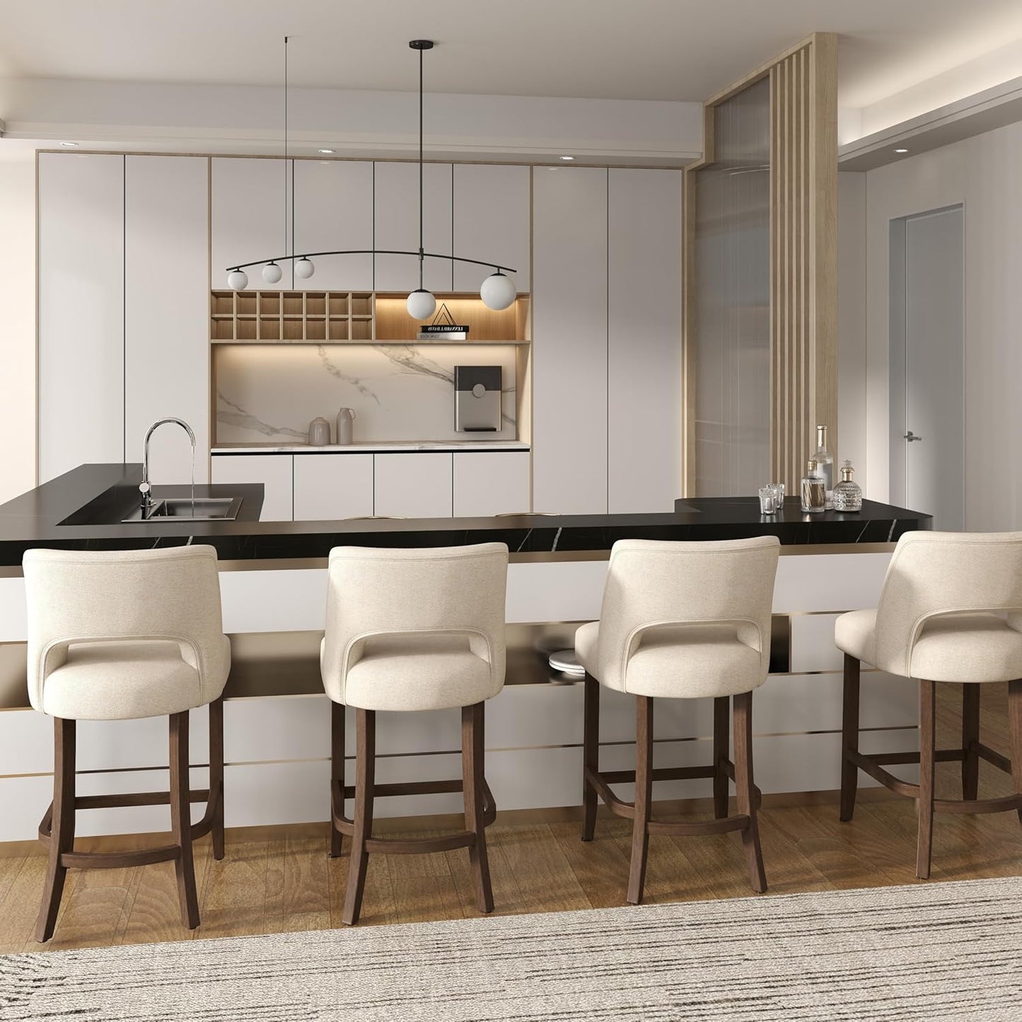 Bar Stools Set of 4,Upholstered Counter Height Bar Stools,Modern Counter Stools with Wood Legs for Kitchen Island Dining Room Bar,Beige