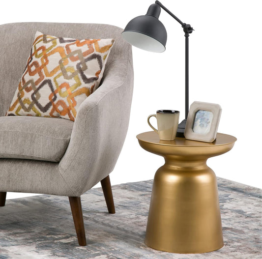Toby Metal Table - 17 Inch Wide Solid Iron Drum Accent Table in Gold, Industrial Side or End Table for Living Room, Bedroom or Entryway with Sculptural Design, Assembled