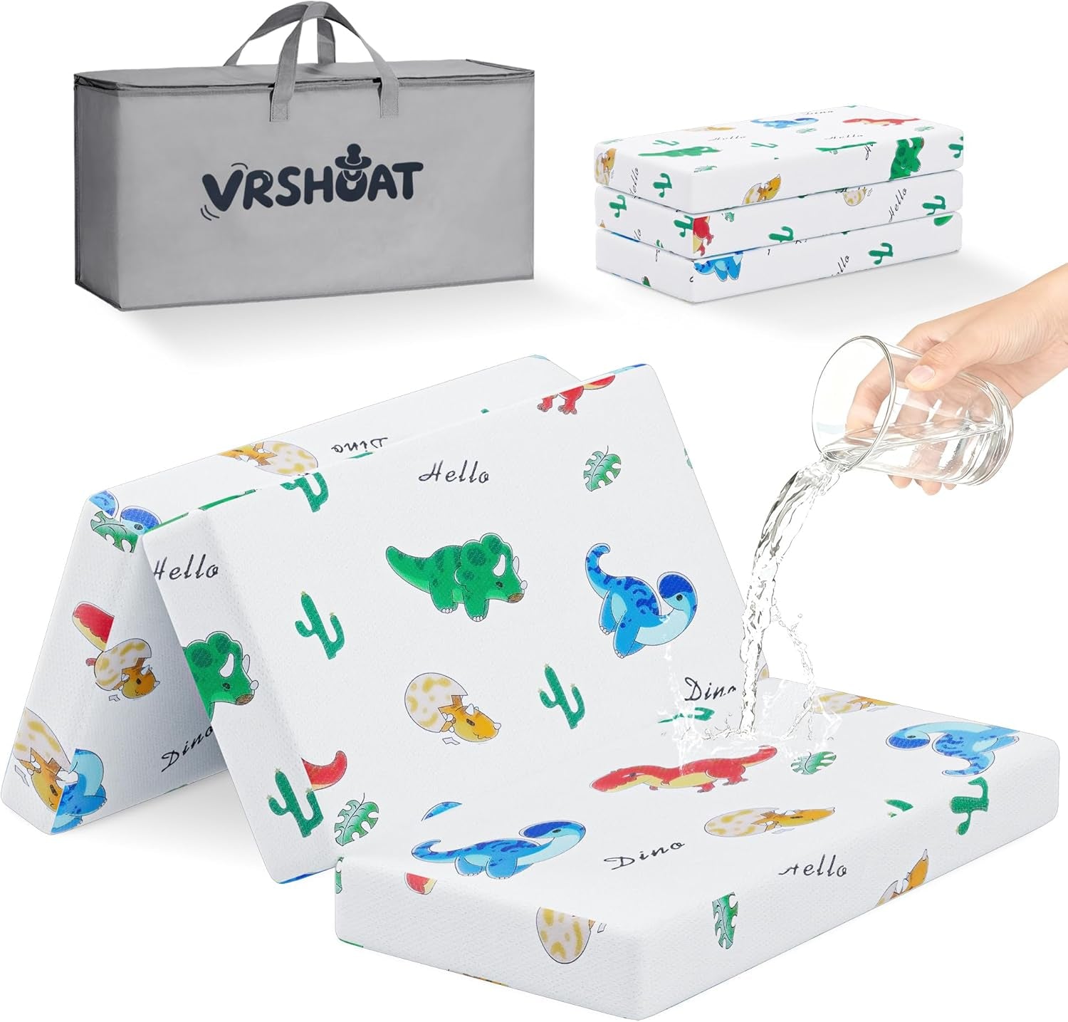 Trifold Pack and Play Mattress Portable Pack N Play Mattresses with Washable Cover Waterproof Travel Crib Mattress for Baby and Toddler Dinosaur Pattern - 38" X 26"