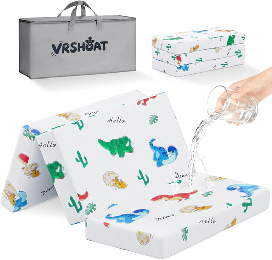 Trifold Pack and Play Mattress Portable Pack N Play Mattresses with Washable Cover Waterproof Travel Crib Mattress for Baby and Toddler Dinosaur Pattern - 38" X 26"