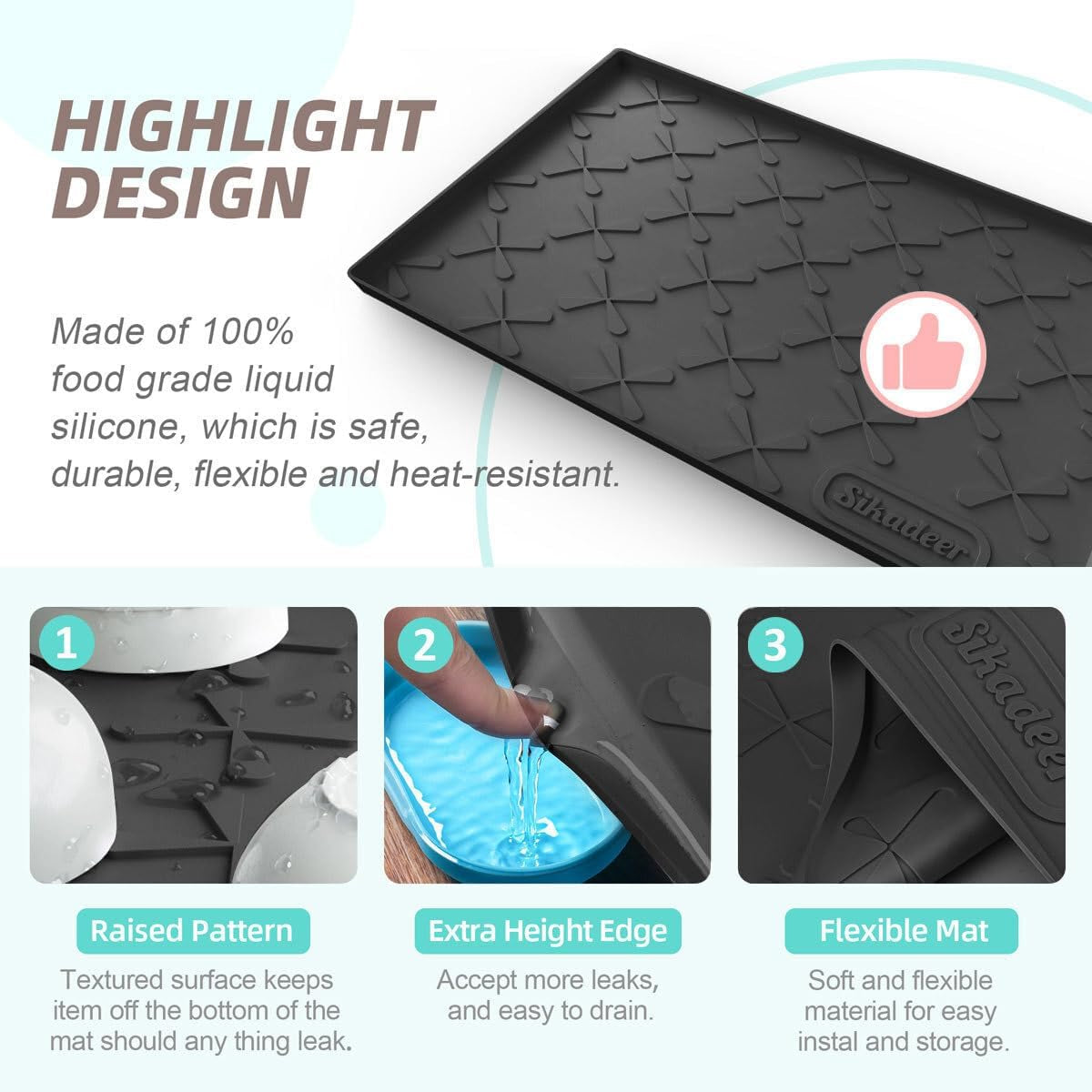 25" X 22" under Sink Mat Waterproof, Silicone Mat Kitchen Drawer Shelf and Cabinet Liner, Sink Protector for Kitchen Organizers and Storage, Boot Tray Pet Food Mats