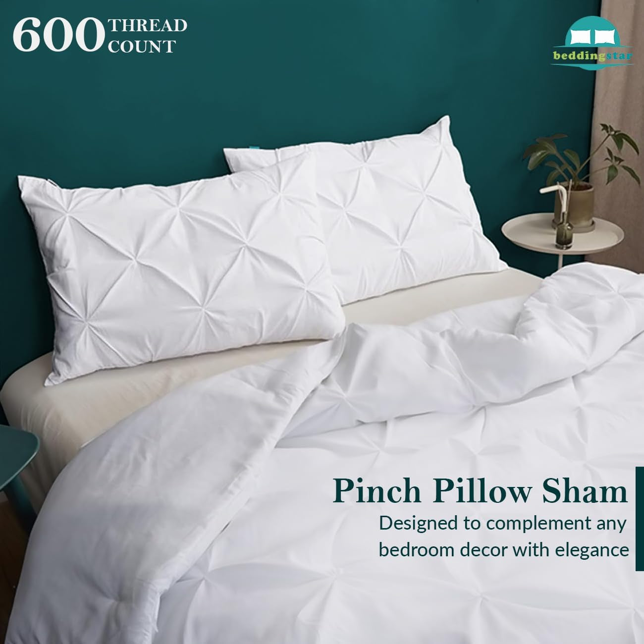 King Pillow Shams Set of 2 Pinch Pleated White Pillow Shams King Size 20X36 Pillow Covers 100% Egyptian Cotton 600 Thread Count Soft Skin Friendly Cushion Cover Cases Decorative Pillow Shams for Bed