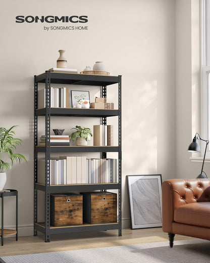 5-Tier Storage Shelves, Load 2310 Lb, Garage Storage, Boltless Assembly, Adjustable Shelving Unit, 17.7 X 35.4 X 70.9 Inches, for Study Shed Basement, Black and Rustic Brown UGLR450B11