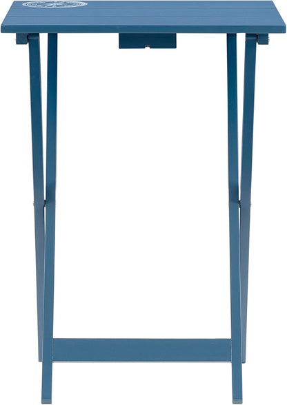 SAMM Navy Trey Table Set with Compass Accent Includes Four Trey Tables and Stand