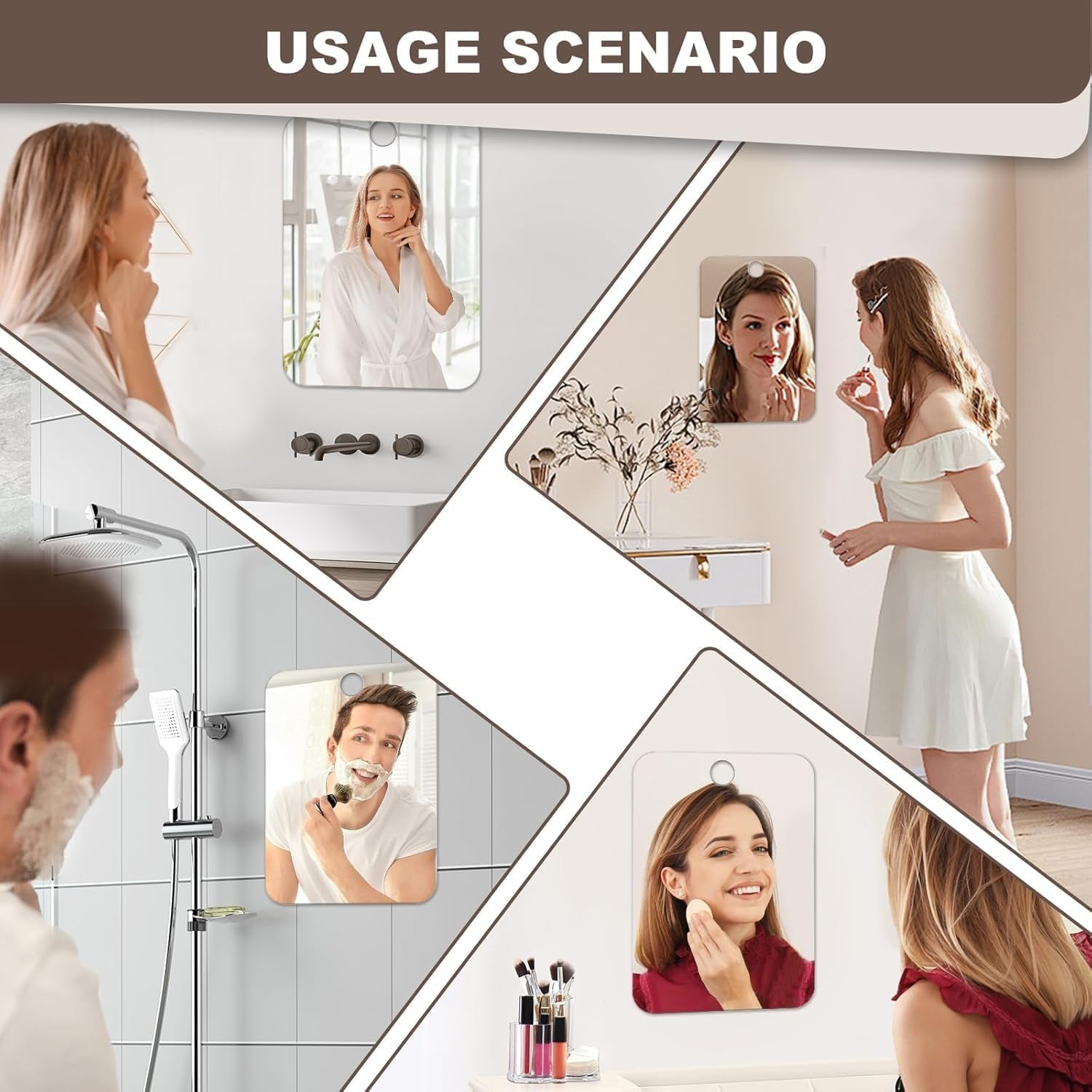 Shower Mirror Fogless for Shaving Anti-Fog Frameless Wall Hanging Makeup,11.02" L X 7.87" W,Gainsboro