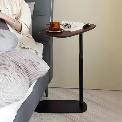 Modern Minimalist C Shaped Side Table, Wooden Sofa Table with Adjustable Height and Swivel Top, Laptop Desk for Living Room, Bedroom, Study and Small Spaces, Walnut Wood