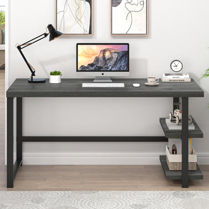 Industrial Computer Desk, Home Office Desk with Storage Shelves, Wood Study Writing Table for Bedroom, Living Room, Grey, 53 Inch