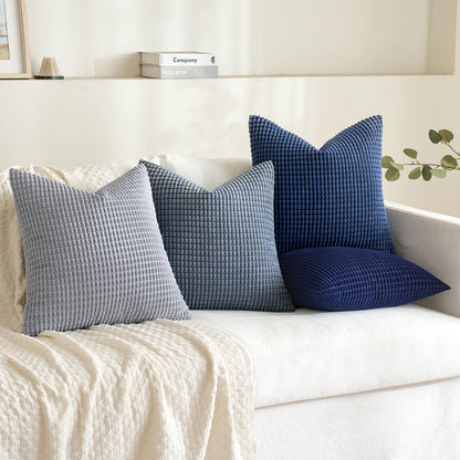 Blue Decorative Pillow Covers 20X20 Inch Set of 4 Boho Western Farmhouse Home Decor Couch Throw Pillows Summer Coastal Corduroy Couch Pillowcases Industrial for Sofa Living Room Bed