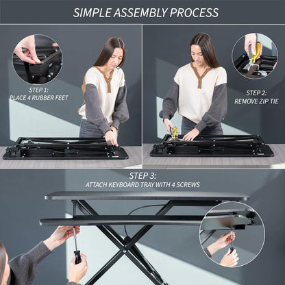 32 Inch Desk Converter, K Series, Height Adjustable Sit to Stand Riser, Dual Monitor and Laptop Workstation with Wide Keyboard Tray, Black, DESK-V000K
