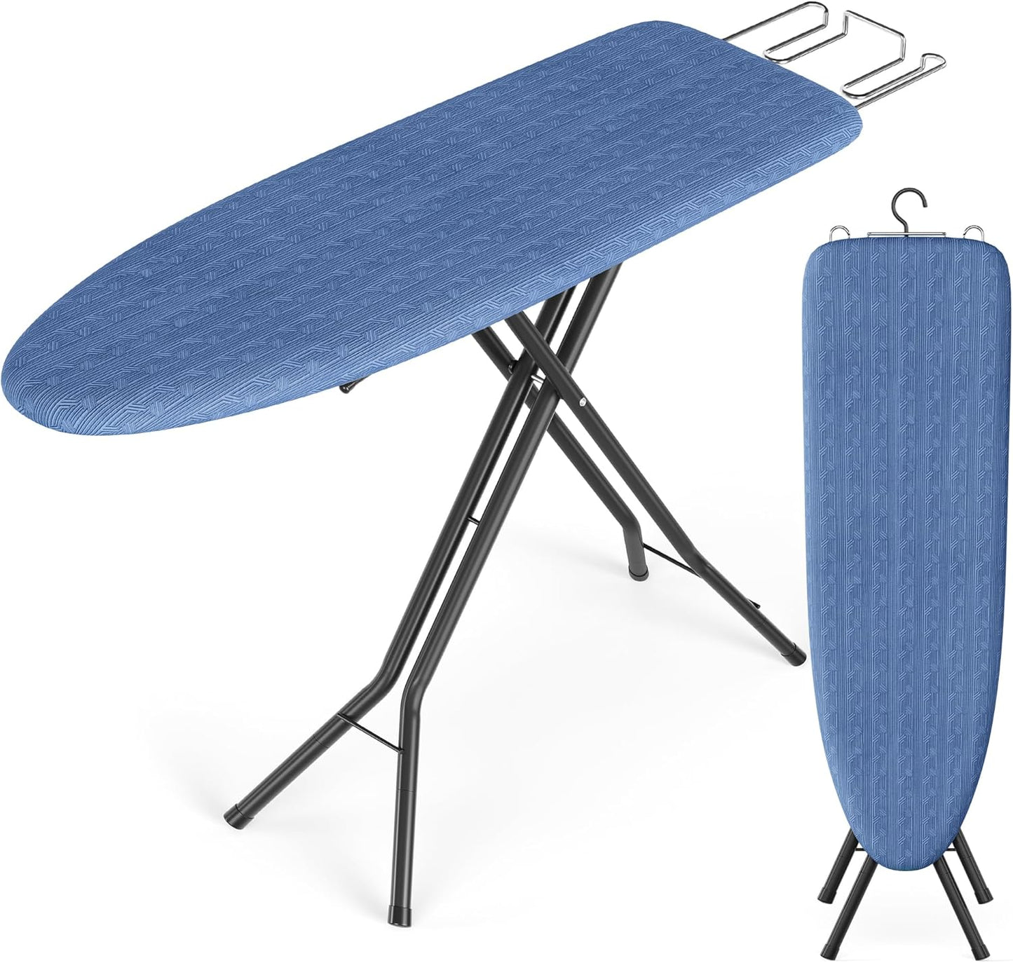Ironing Board, Foldable Iron Board, Height Adjustable up to 35 Inches, with 4 Layered Cover and Pad, Iron Rest, Hook, Steel X-Legs, for Home, Laundry Room, Dorm, Midnight Blue ULLB001Q01