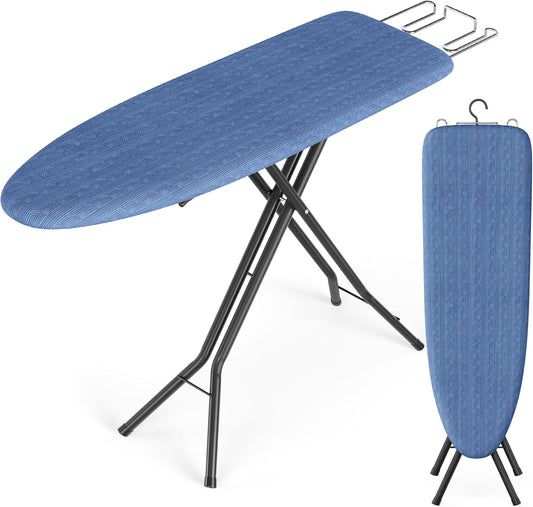 Ironing Board, Foldable Iron Board, Height Adjustable up to 35 Inches, with 4 Layered Cover and Pad, Iron Rest, Hook, Steel X-Legs, for Home, Laundry Room, Dorm, Midnight Blue ULLB001Q01