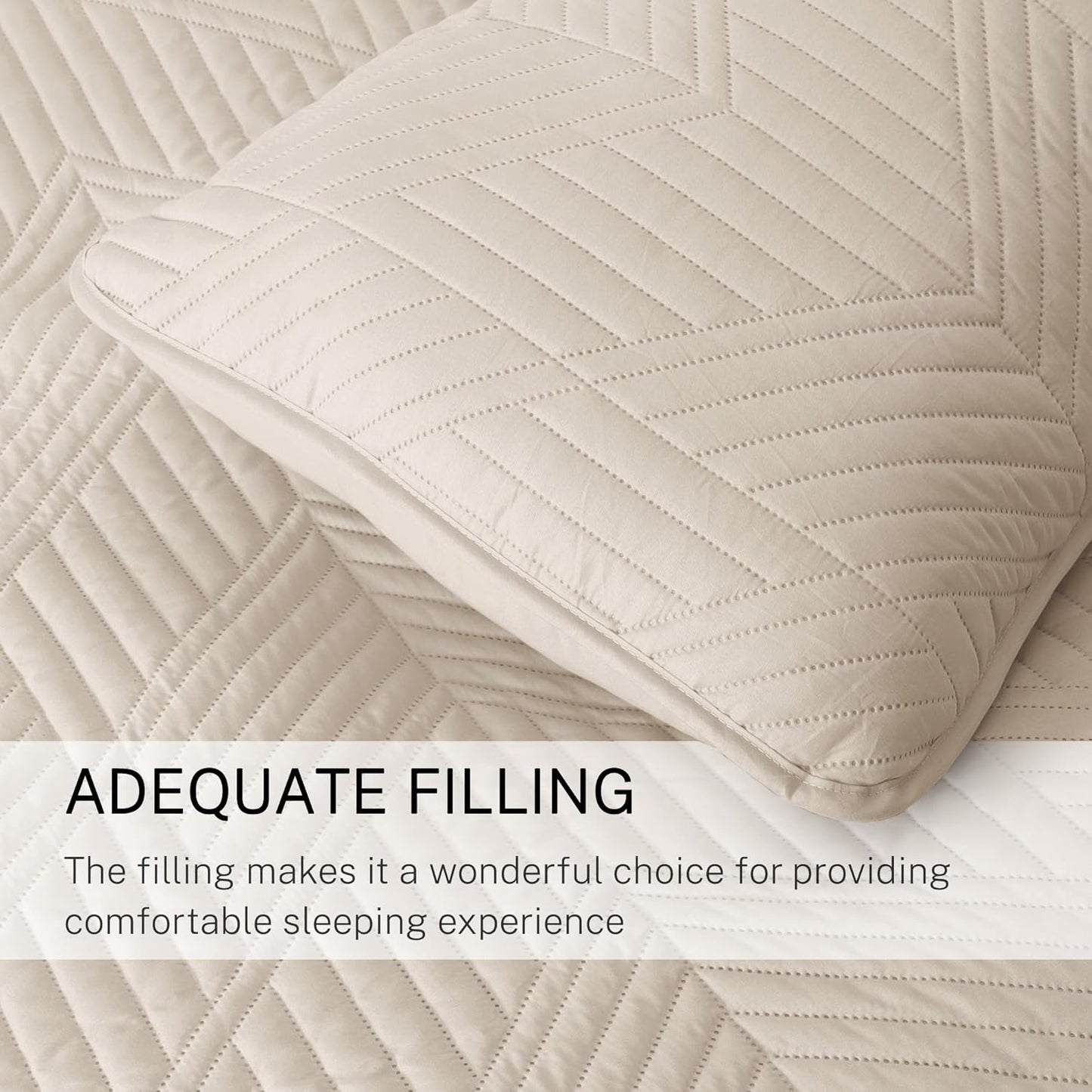 Ultrasonic King Quilt Bedding Set, Lightweight Brich Beige Bedspreads Soft Modern Geometric Coverlet Set for All Seasons (1 Quilt and 2 Pillow Shams)
