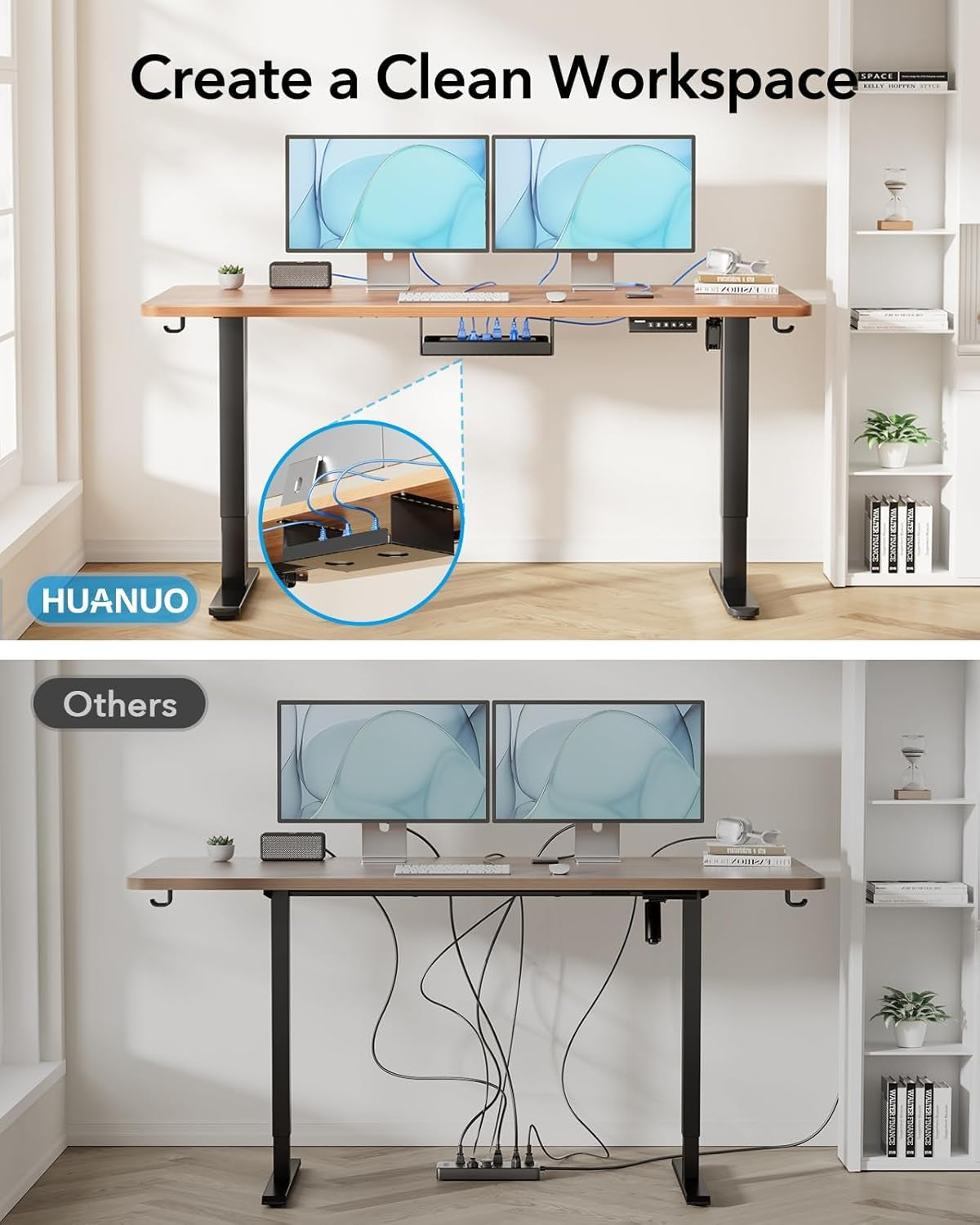 Standing Desk Frame with 220Lbs Powerful Brushless Motor, Thick T-Shaped Adjustable Desk Legs Made of Automotive-Grade Steel, for Max 75″ X 35″ Desktop, for Home Office, Black Frame Only